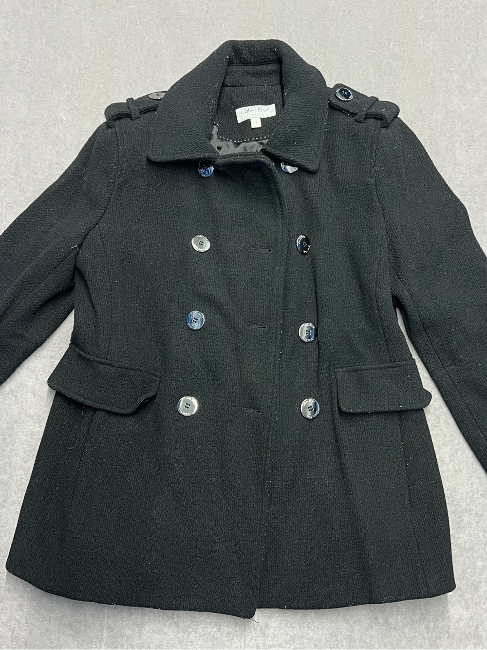 Calvin Klein Black Double-Breasted Pea Coat